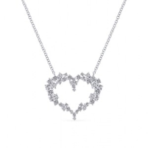 a 14k white gold diamond heart pendant from Gabriel & Co. Lusso.