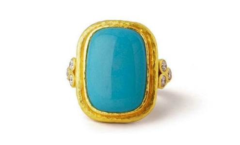 A yellow gold turquoise fashion ring from Elizabeth Locke, available at Windsor Jewelers.