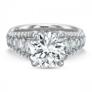 platinum engagement ring with multiple rows of diamonds
