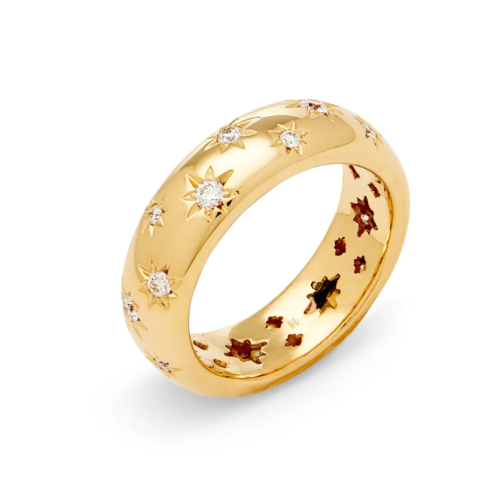 A yellow gold ring with diamond stars