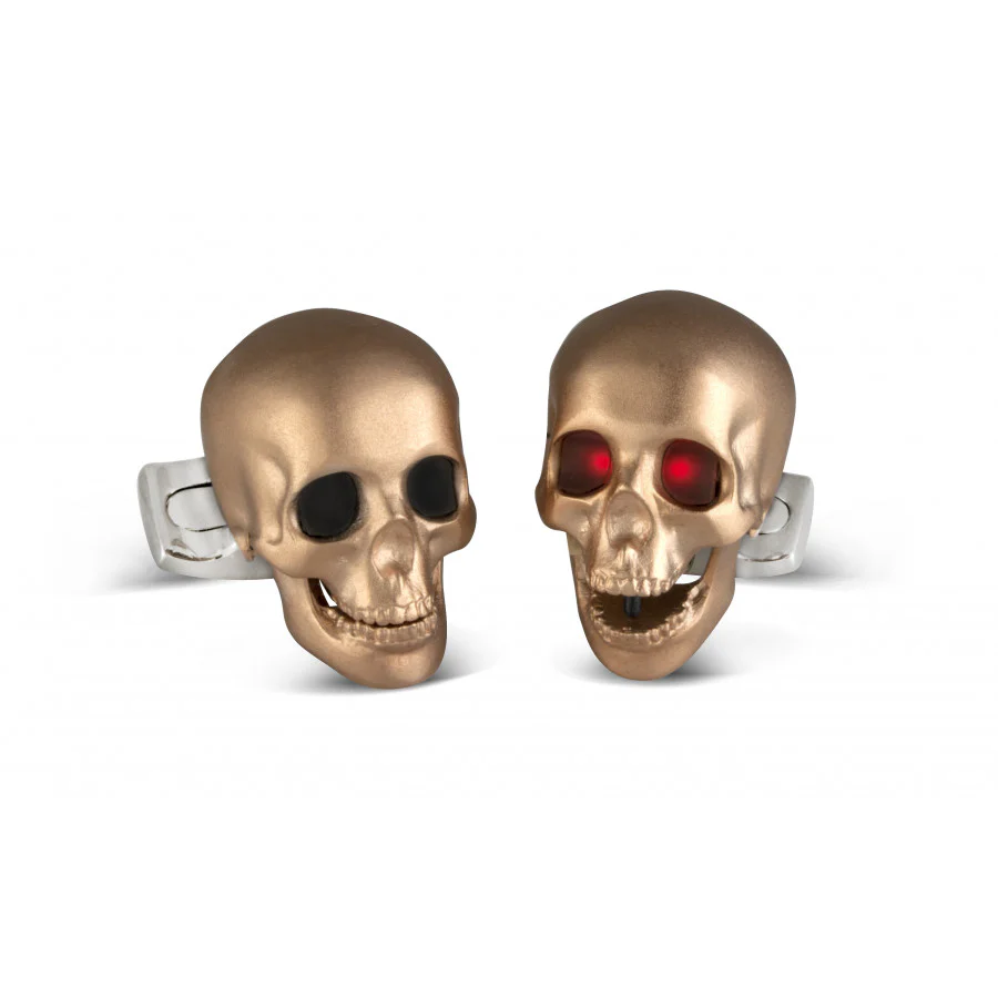 Deakin & Francis Skull Cufflinks with LED Eyes in Rose Gold Satin