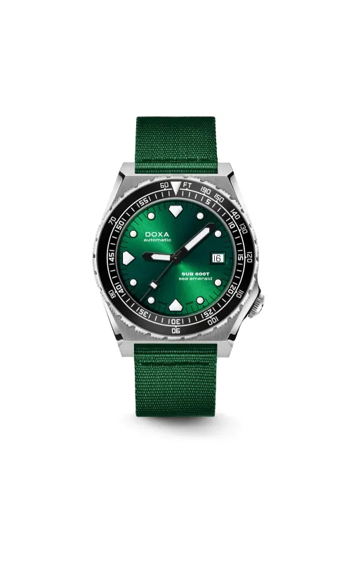 Doxa SUB 600T 40 mm Green Sunburst Dial Textile and NATO Strap