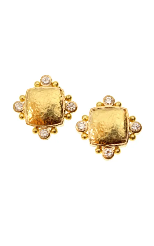 Elizabeth Locke 19K Shallow Gold Squares and Diamond Earrings