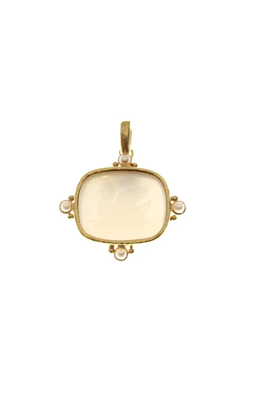 Elizabeth Locke Rock Crystal Swan with Pearls Pendant