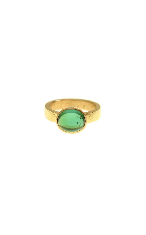 Elizabeth Locke Cabochon Oval Green Tourmaline Flat Ribbon Ring