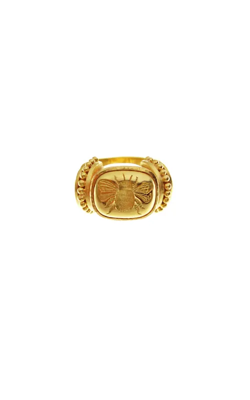 Elizabeth Locke Gold Fat Bee Ring with Granulated Bars