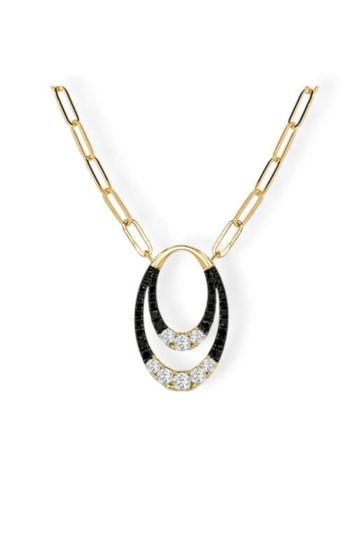 Oval Black & White Diamond Pendant With Attached Chain