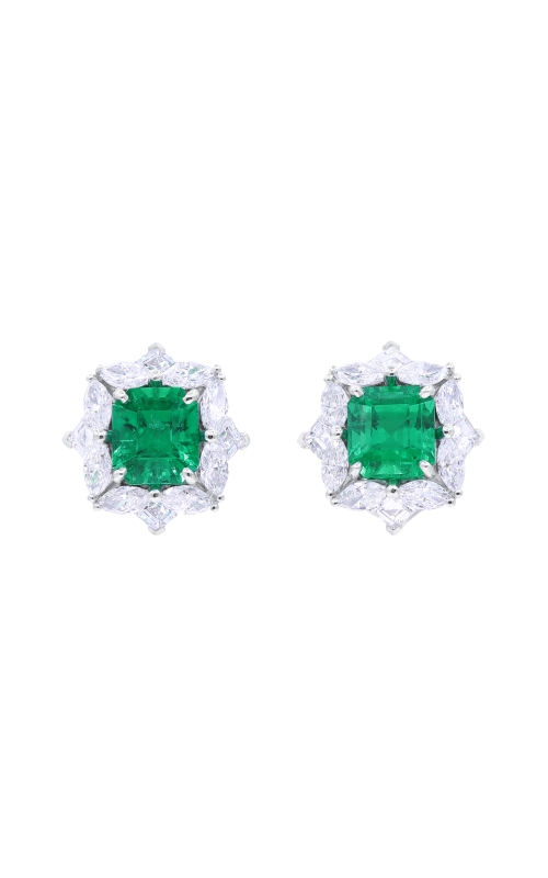 Platinum 6.20ctw Cut Vivid Green Colombian Emeralds Earrings