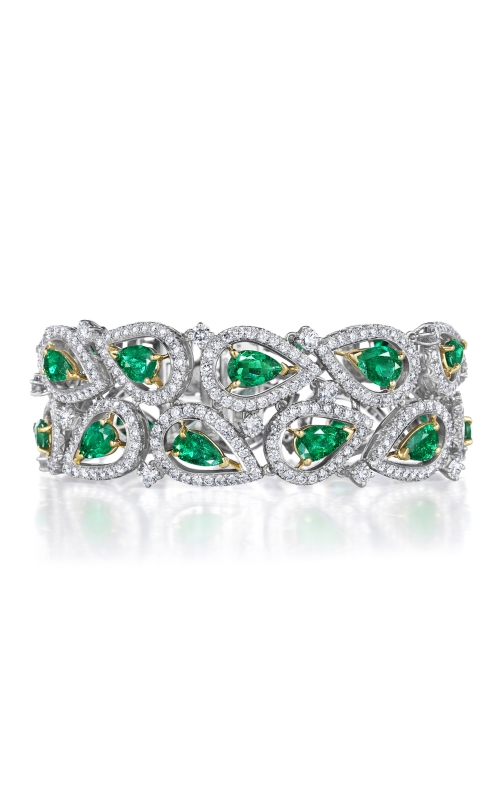 Platinum and 18K Shaped Vivid Green Colombian Emeralds Bracelet