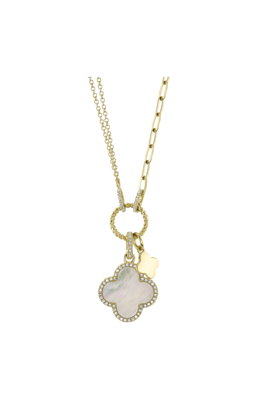 0.17Ct. Diamond and Mother of Pearl Clover Paper Clip Link Necklace