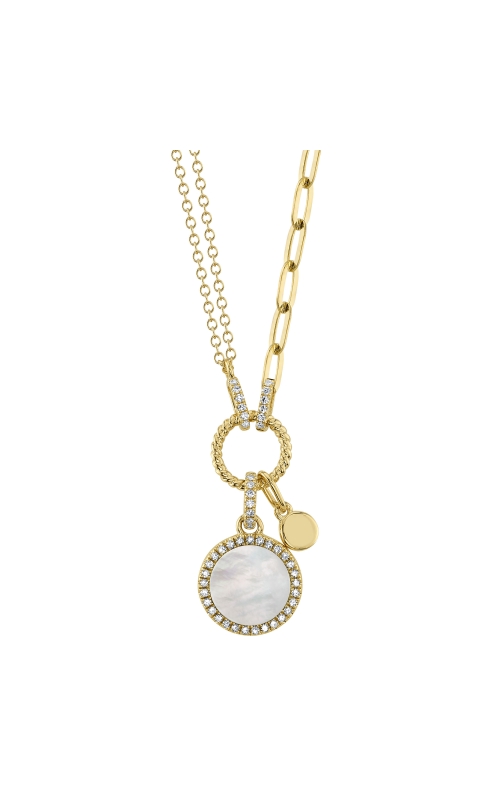 0.13CT Diamond & 0.57CT Mother Of Pearl Circle Paper Link Necklace