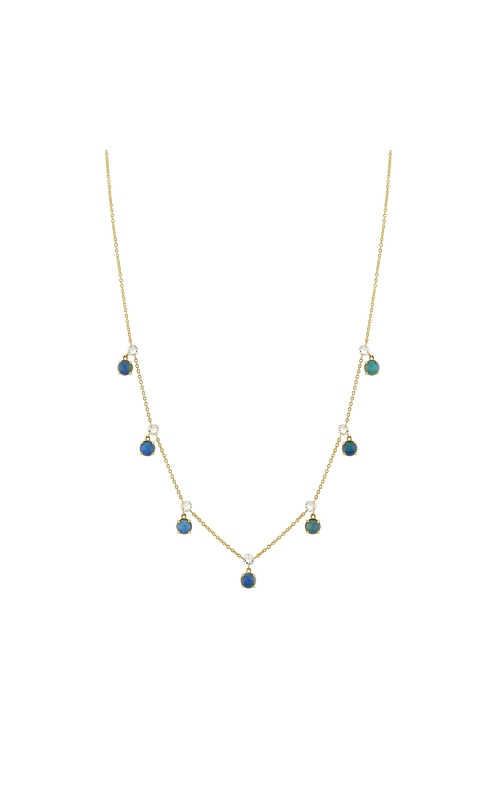 18K Yellow Gold Rose Cut Diamond Chain with Dangling Opals