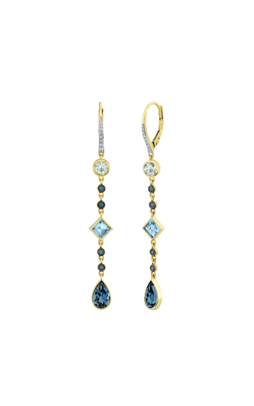 18K Yellow Gold Blue Topaz Earring with Blue and White Diamond Detail