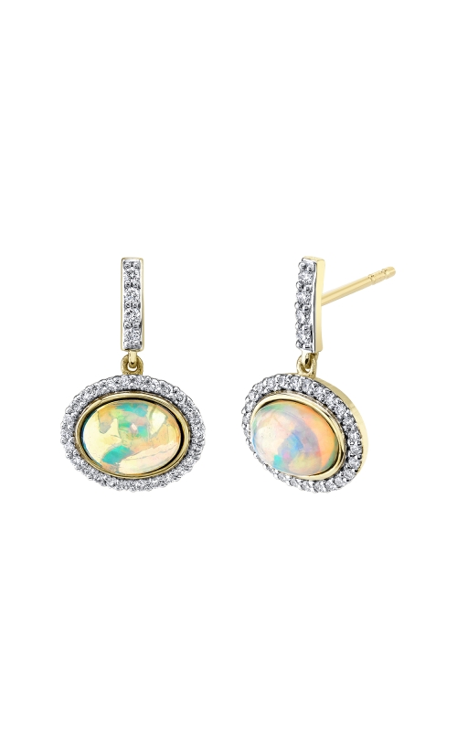 18K Yellow Gold Ethiopian Opal Sideways Drop Earring with Diamond Detail