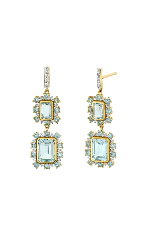 18K Yellow Gold Emerald Cut Sky Blue Topaz Double Drop Earrings