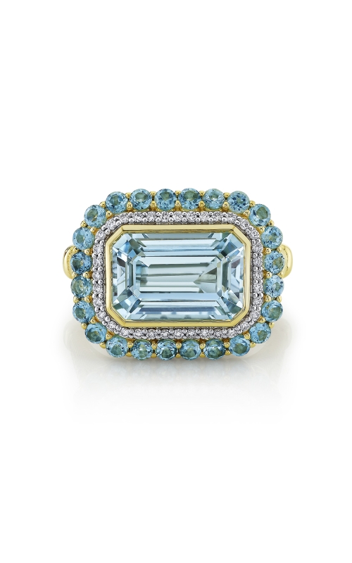 18K Yellow Gold Sky Blue Topaz Ring with Topaz and Diamond Halo
