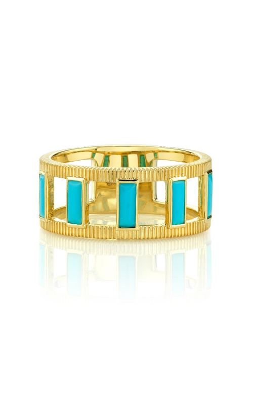 18K Yellow Gold Strie Band with Turquoise Baguettes