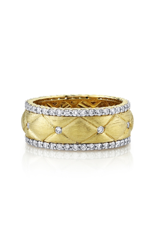 18K Yellow Gold Quilted Band with Diamond Edges and Details